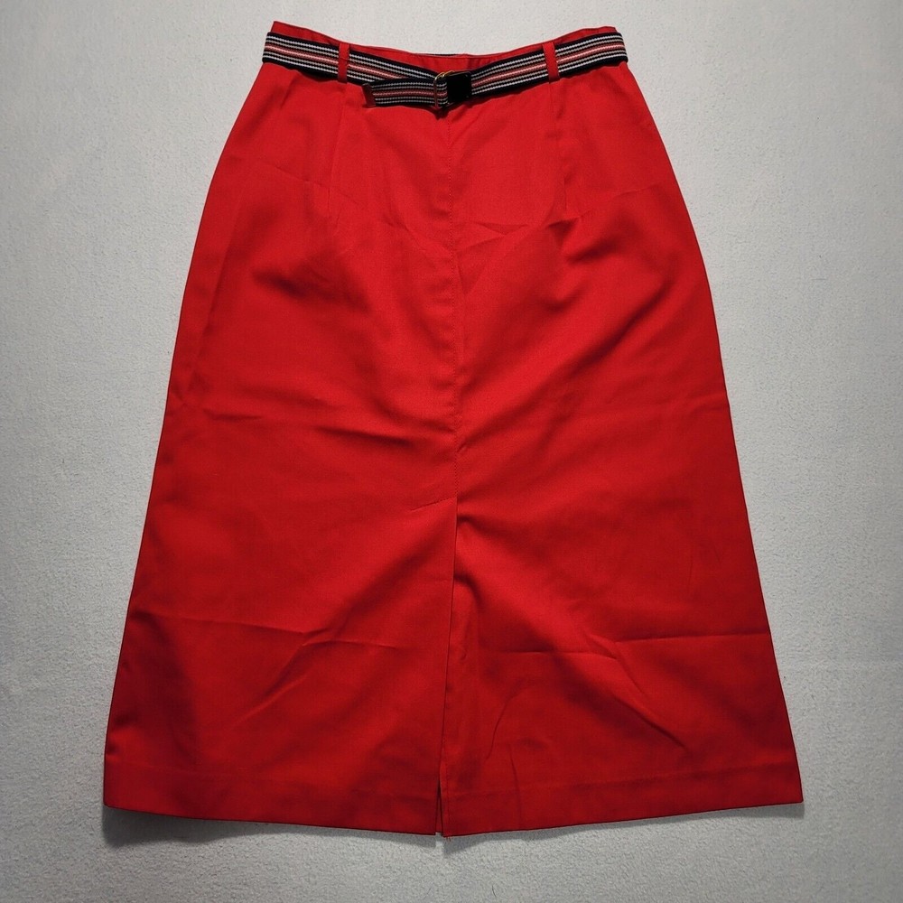 VTG Panther Skirt Red Midi Women's Size 09 / 10 Made in USA with Belt - Picture 1 of 11